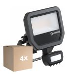 Multipack 4x Ledvance Proyector LED Aluminium Negro 17W 2200lm 100D - 830 Luz Cálida | IP65 - Sensor De Movimiento Y Luz - Simétrico